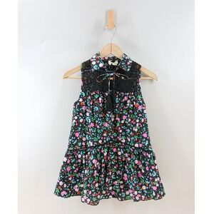 Kate Spade New York Floral Sleeveless Blouse Women XXS Black Multi Lace Yoke